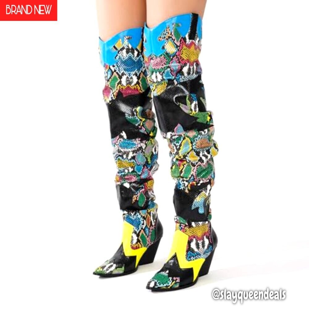 Women's Thigh High Cowboy Boots Chunky Heel Slip Resistant Over Knee - Picture 5 of 8